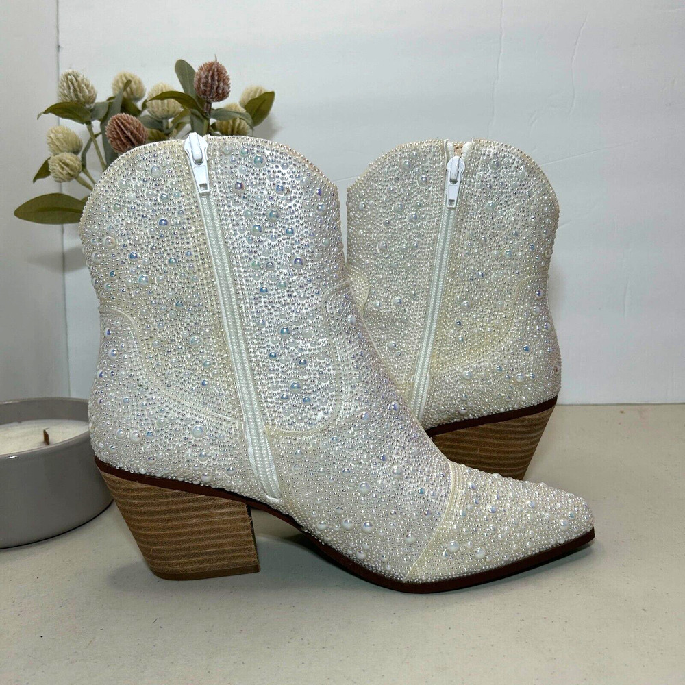 Betsey Johnson SB-Diva Pearl Short Boot Western Cowgirl Women 8 NWB Bridal - Picture 7 of 13